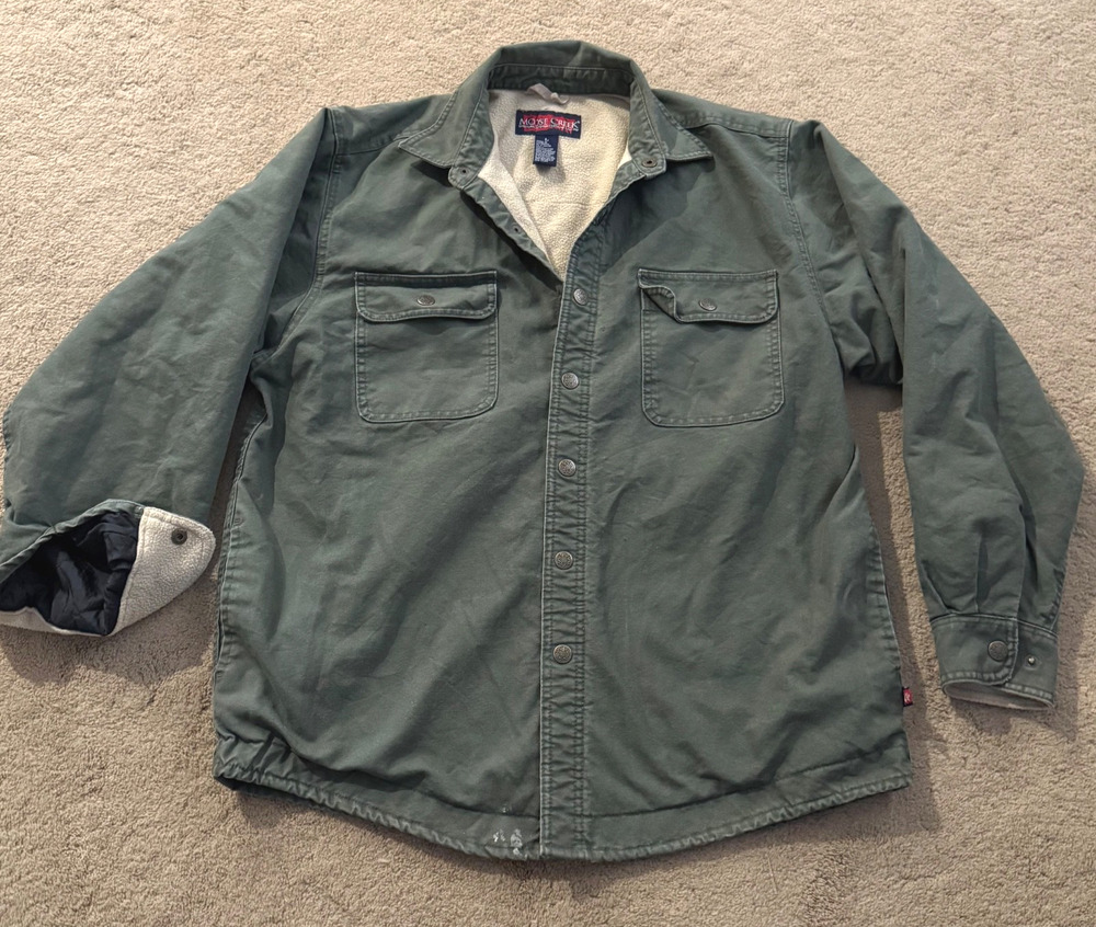 Moose Creek Jacket Large Olive Green Canvas White Sherpa Lined Coat Outdoor